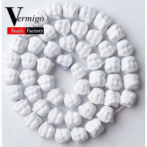 Natural Stone Beads White Buddha Head Nanotech Rubber Hematite Beads For Jewelry Making 8mm Loose Beads Diy Bracelets 15'Strand