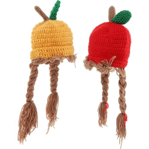 48cm Kids Knitted Wig Hat Baby Girls Warm Beanie Ear Protection Birthday Gift Photo Props Party Favors