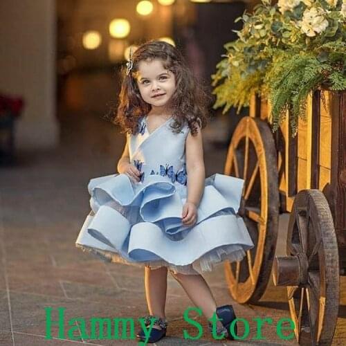 Baby blue 2020 Lace Flower Gown Girl Dress Weddings Birthday Party Robe For Girls First Communion Dresses