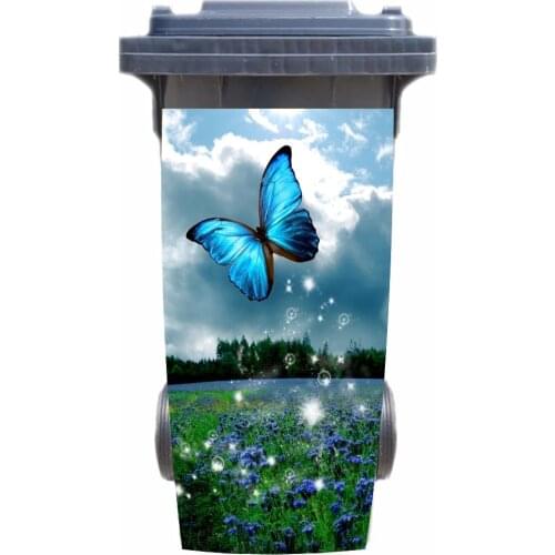 DIY 3D Garden butterfly removable Waterproof Sticker Decals Rubbish bin trash can Cover sticker poster 120liter 240liter