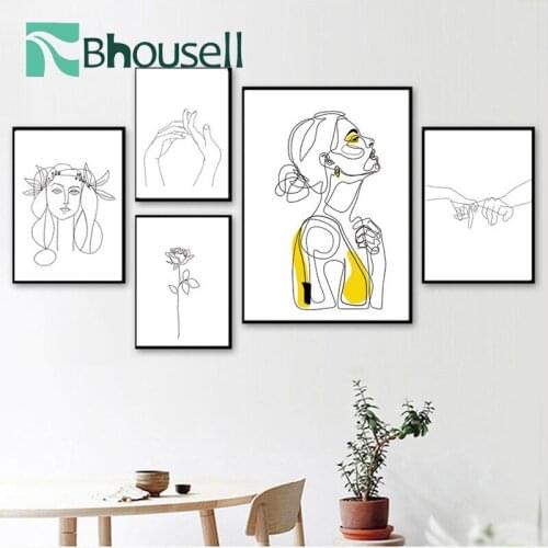 Canvas Oil Painting Nordic Abstract Line Portrait Art Decoration Poster Hand-painted Living Room Decoration Painting Core