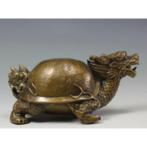 China antique handmade Brass auspicious eight diagrams dragon turtle statue