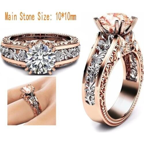 HUITAN Luxury Flower Ring For Women With 10mm Round Cut Cubic Zirconia Romantic Wedding Engagement Rings Jewelry #5-12 Size