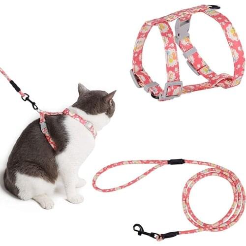 Cat Harness and Leash Set Outdoor Walking Escape Proof Adjustable Breakaway Vest Harness Strap for Cat Kitten Puppy Rabbit Bunny