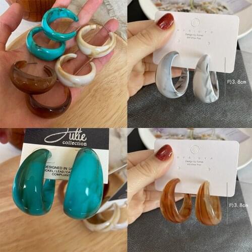 KSRA Vintage Multicolor Big Circle Hoop Cute Earrings For Women Fashion Acrylic Acid Earring Simple Geometric Jewelry 2021 New