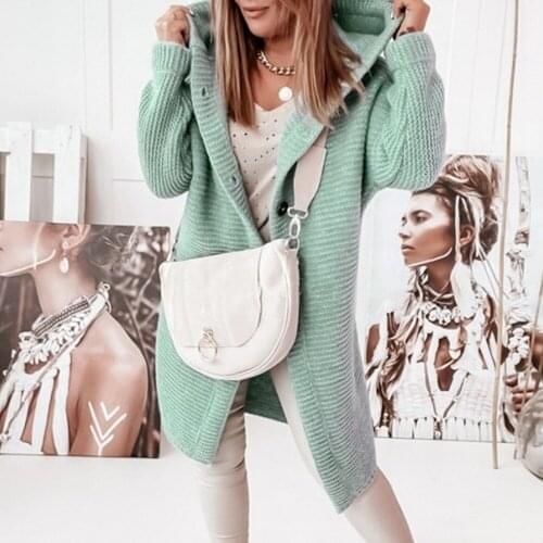 Hot Sale Women Mid-length Solid Hooded Sweater Ladies Loose Cardigan With Buttons Plus size Women Sweater