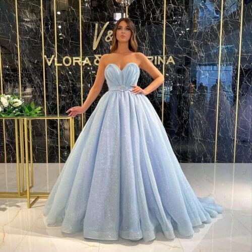 Lignt Blie Kawaii Elegant Evening Dress A-Line Floor Length Sweetheart Ball Gown Arabia Dubai Special Occasion Prom Dress
