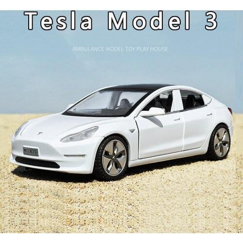 1:32 Tesla Model3 Car Model Simulation Alloy Sound And Light Pull Back Car Childrens Metal Toy Car Collection Decoration Gift