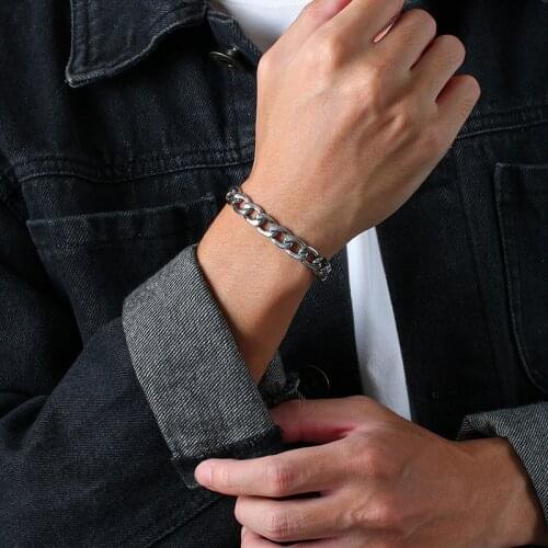 LETAPI Hip Hop Mens Bracelets Stainless Steel Cuban Link Chain Couple Bracelet For Women Hand Chain Punk Jewelry