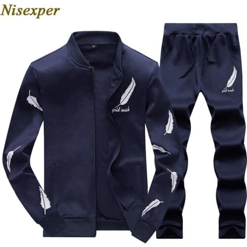 Men Sets Casual Tracksuit Joggers Sportswear Suits Autumn Mens Print Tracksuits Male Sweatshirt Jacket + Pants 2 Pieces Set