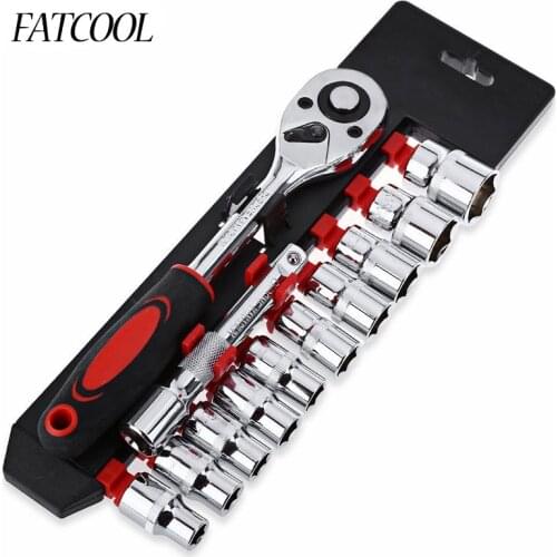 12Pcs Kit 1/4 "3/8" Wrench Socket Set Hardware Chrome Vanadium Steel Repairing Tools Kit Socket Ratchet Wrench Spanner Tools Kit