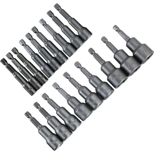 6-19MM 14PCS Power Tool Nut Driver Set Quick Change Nut Driver Bit Nutdrivers Metric Socket Hex Shank Impact Drill Bit Adapter