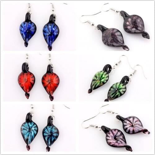 Wholesale 12pairs Fashion Murano Glass Inspiration Lampwork Waterdrop Glass Earrings Jewelry For Women Long Dangle Earrings Gift