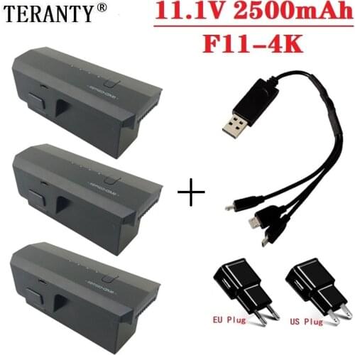 Original 11.1V Lipo Battery and USB Charger for F11-4K 11.1V 2500mAh Battery Drone 5G Wifi FPV GPS RC Quadcopter Spare Parts