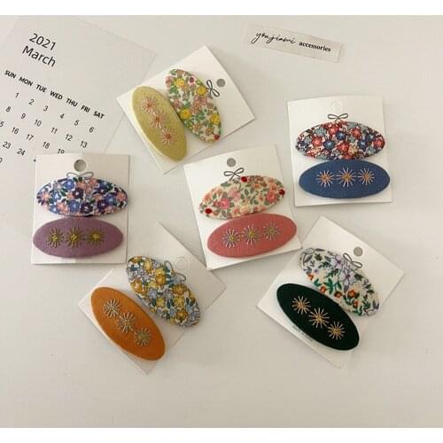 Korea Simple Cute Children Hair Pins Matte Cartoon Fruit Plant Fabric Embroidery BB Hair Clips for Girl Fashion Hair Accessories