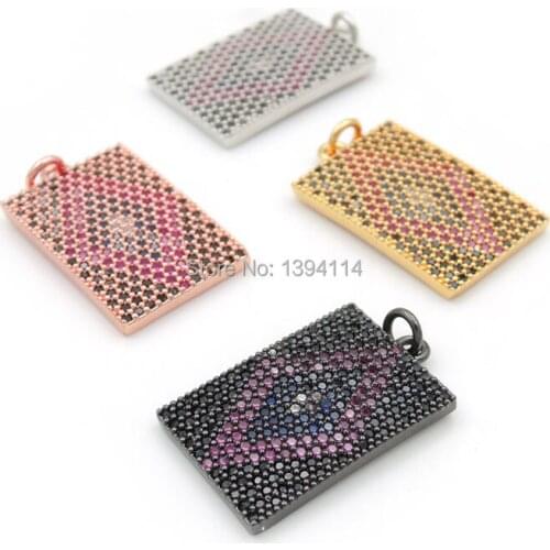 20*15*2mm Micro Pave Black&Red&Blue&Clear CZ Rectangle Charms Fit For Making DIY Bracelets Or Necklaces Jewelry