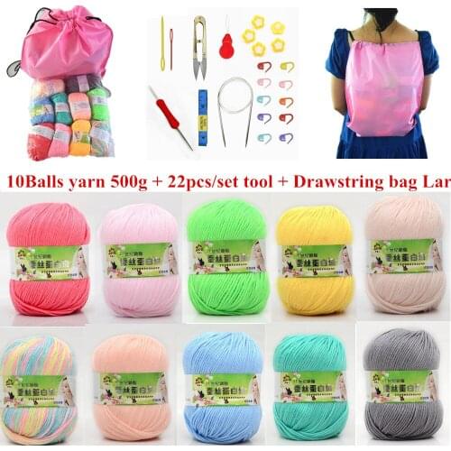Hand Knitted Crochet Yarn DIY Soft Milk Cotton Yarn Baby Wool Yarn for Knitting (10balls/bag drawstring bag knit tool set)