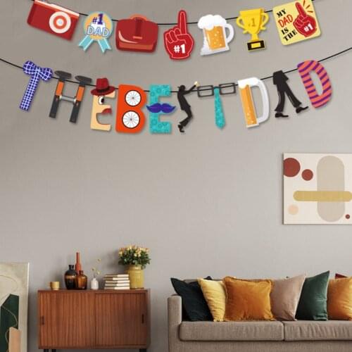 Happy Fathers Day Banner Bunting Best Dad Decoration Birthday Holiday Events Celebration Backdrop Party Decor Wall Hanging Gift