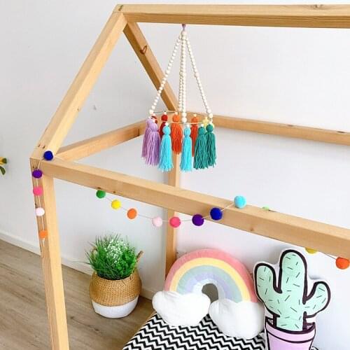 Nordic Kids Room Tassel Wooden Bead Chandelier Bracket Wall Hanging Home Decoration Nursery Homestay Wall Ornament Best Gifts