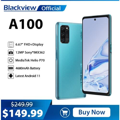 Blackview A100 Helio P70 Android 11 Smartphone 6GB+128GB 6.67" 4680mAh Cellphone NFC Cellura 4G LTE Mobile Phone
