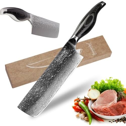 SUNNECKO 7 inch Cleaver Knife Japanese Damascus Steel Chef Knife Kitchen Knives Razor Sharp Blade Pakka Wood Handle Cutter Tools