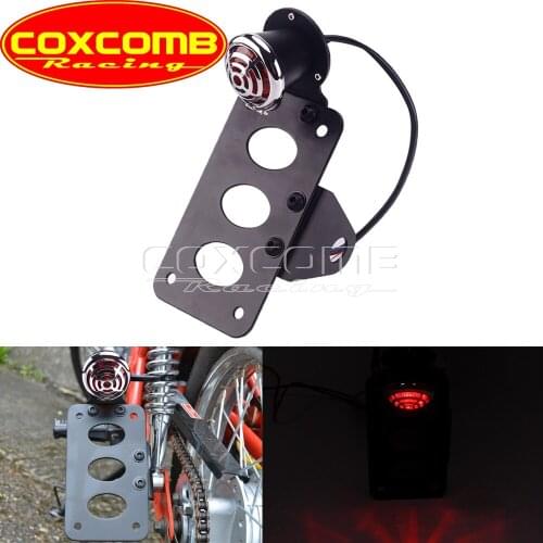 Retro 12V LED Spider Grille Brake Stop Taillight w/License Number Plate Bracket For Harley Chopper Bobber Cafe Racer Sportster