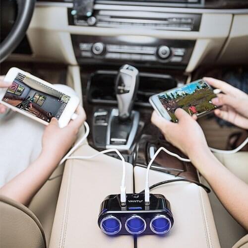 12V/24V 3 Way Multi Car Cigarette Lighter Socket Extension Splitter Plug LED USB Smart Charger Adapter for Phone DVR GPS MP3 R20
