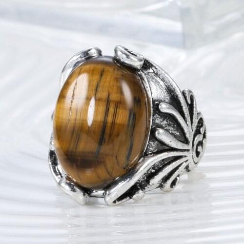 Vintage Antiques Silver Plated Natural Tiger Eye Stone Ring Women Mens Wedding Ring Anniversary Jewelry Gift Collection Jewelry