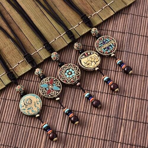 Handmade Vintage Nepal Buddhist Pendant Necklace Ethnic Lucky Long Sweater Chain Women Men Jewelry