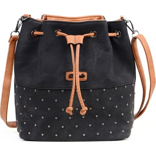 New Vintage Bucket Crossbody Bags For Women Pu Leather Shoulder Bag Big Capacity Handbag Designer Women Messenger Bags