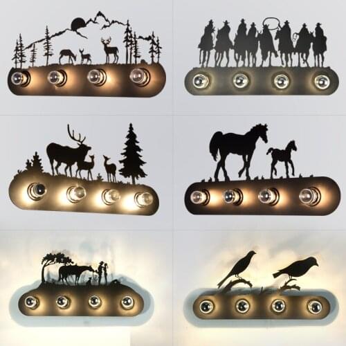 Animal style Vintage American country restaurant Fashion creative industrial horse Wall Lamp E27 lighting for Bar Bedroom Study