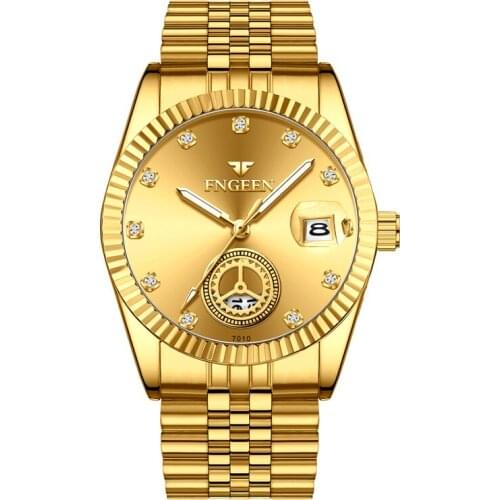 Unisex Waterproof Quartz Watches for Men & Women Wristwatches Gold with Diamond Night Luminous Relogio