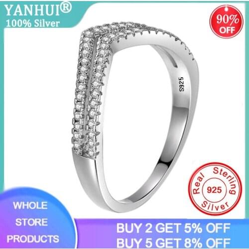 YANHUI New Fashion V Shaped Double Layers Rings For Women Exquisite Finger Jewelry 925 Silver Ring Cubic Zircon Fine Jewelry
