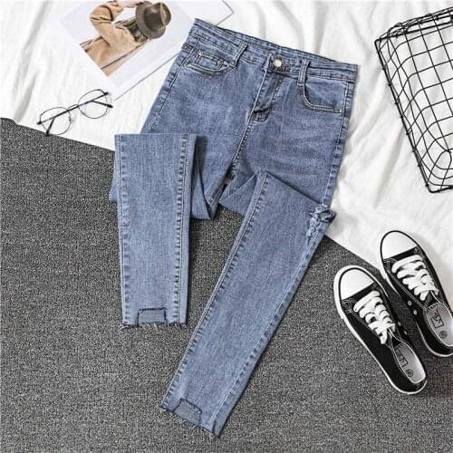 Woman Jeans Pants Autumn Ripped Elastic Tight Tappered Pencil Pants Pantalones Vaqueros Mujer