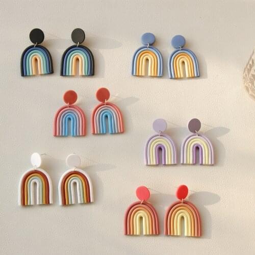 AOMU Chic Sweet Fashion Macaron Gradient Pink Purle Ceramic Clay Long Dangle Drop Earrings For Women Valentines Day