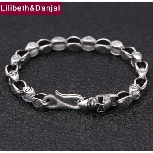 Women Men Bracelet Bangle 100% Real 925 Sterling Silver Fashion Punk Rock Skull Chain Bracelet Jewelry pulseras hombre 2019 B13