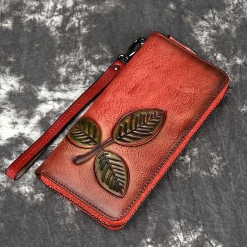 Genuine Leather Woman Wallet Handmade Long Purse Vintage Solid Cowhide multiple Card Holder Retro Clutch Fashion Standard Wallet