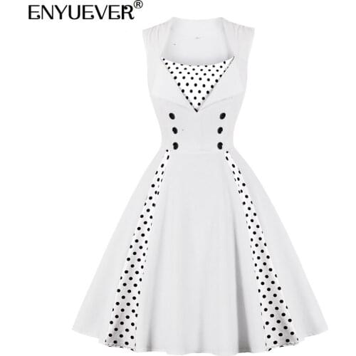 Enyuever Robe Vintage Dresses 50s 60s Retro Summer Clothes Swing Rockabilly Party Polka Dot Plus Size Dresses For Women 4XL 5XL
