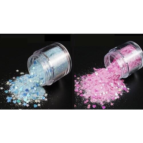 1 Box Nail Glitter Powder Flakes Mixed-size Flake Dust Pink Purple Blue Flake Sequin Strip Moon Heart-shape Nails Glitter Flakes