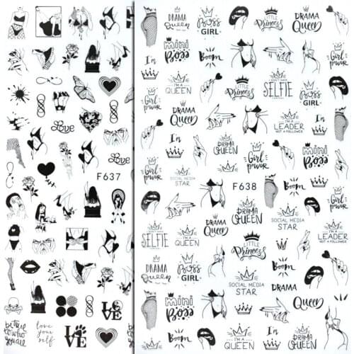 1PCS Love Shell Flowers Black Characters 3D Stickers For Nails Colored Leaves Sliders for Nails Model Self Adhesive Nail Sticker