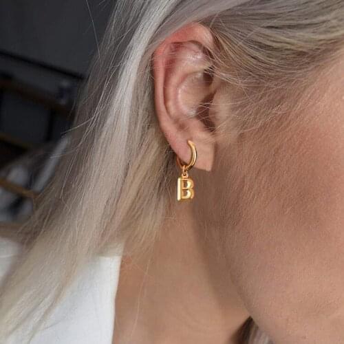 26 Arabic Numerals Initial Hoop Earrings for Girls Women Stainless Steel Post Dangle Small Letter Huggie Earrings