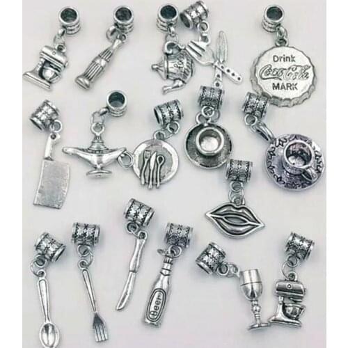 10 pcs Fashion Vintage Mixing knife, fork, spoon, wine glass, teapot Pendants For Bracelet &Necklace Jewelry Making