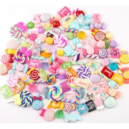 100pcs/lot Candy Sweets Slime Beads Stuff DIY Crafts Resin Flat Back Embellishments Slime Charms for Ornament Scrapbooking