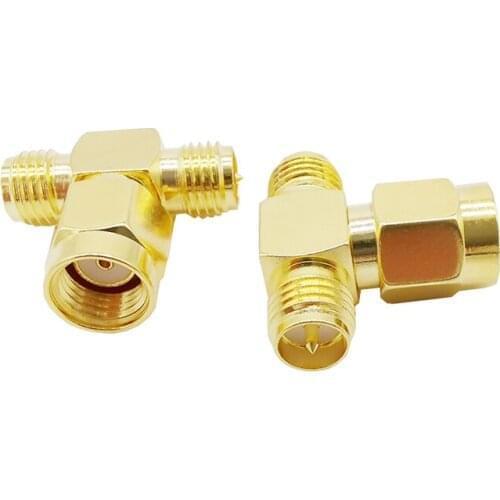 100PCS RF Coaxial Coax Adapter RP SMA male to RP SMA Female Triple T RF Adapter Connector 3 way Splitter Antenna Converter