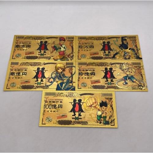 5 Designs We Have More Manga Cards Japanese Anime H-u-n-t-e-r 10000 Yen Gold Banknotes for Souvenir Gifts and Collection