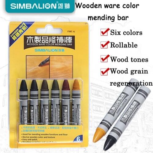 6pcs Simbalion FMC-6 Wooden Ware Color Mending Bar Wood and Floor Product Repair Restore Stick Furniture Scratch Repairing
