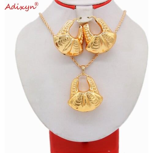 Adixyn Hollow Casual Pendant Earrings Necklace Set Jewelr for Women Men Gold Color Nigeria Franch Styles N051418