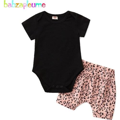Babzapleume 2021 Toddler Summer Set Newborn Baby Clothes Fashion Print Cotton Black Bodysuit+Shorts Little Girls Clothing BC2056