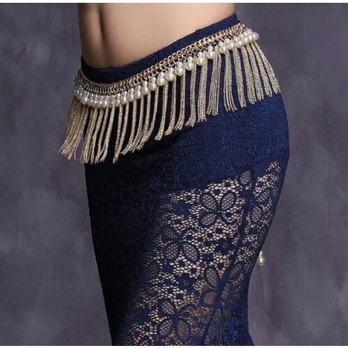 Bellydance 2018 New Belly Dance Tassel metal Chain Womens All-match pearl Decoration Waist Belt