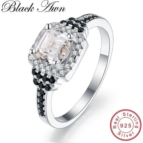 [BLACK AWN] Neo-Gothic Black & White 925 Silver Eternity Band Jewelry Trendy Wedding Rings for Women Engagement Ring C118